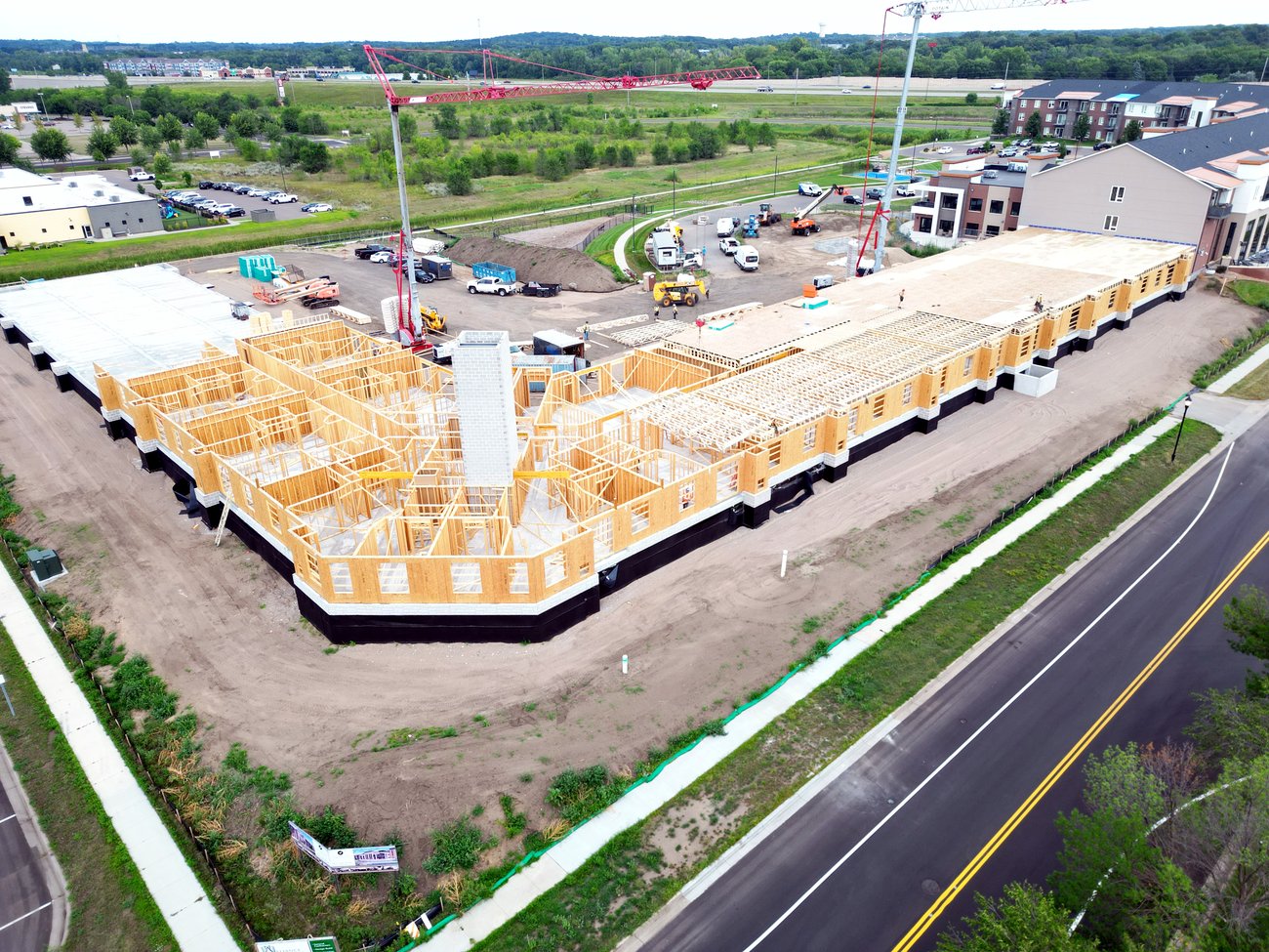 Multi-building apartment framing in progress