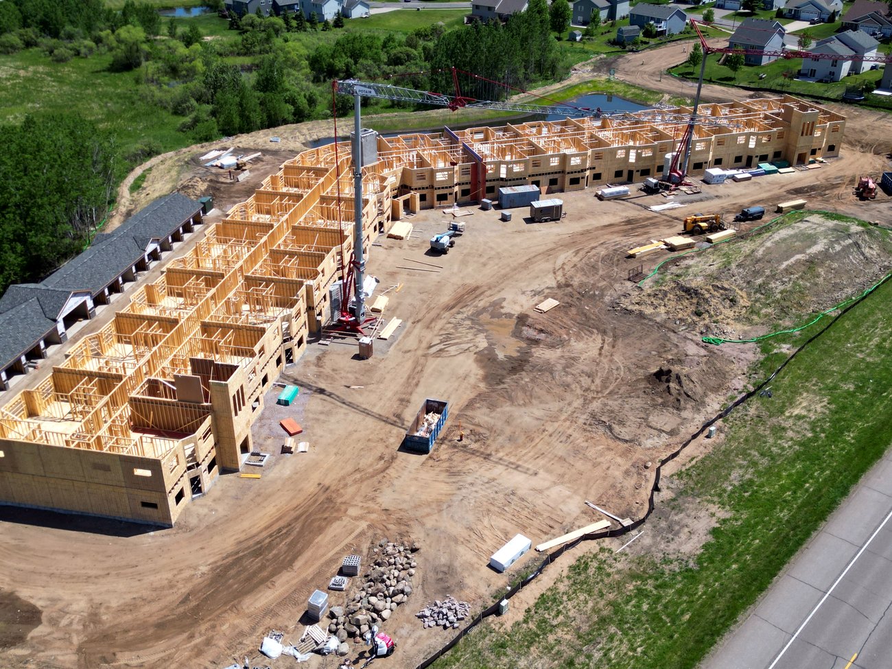Apartment framing package on a hillside site