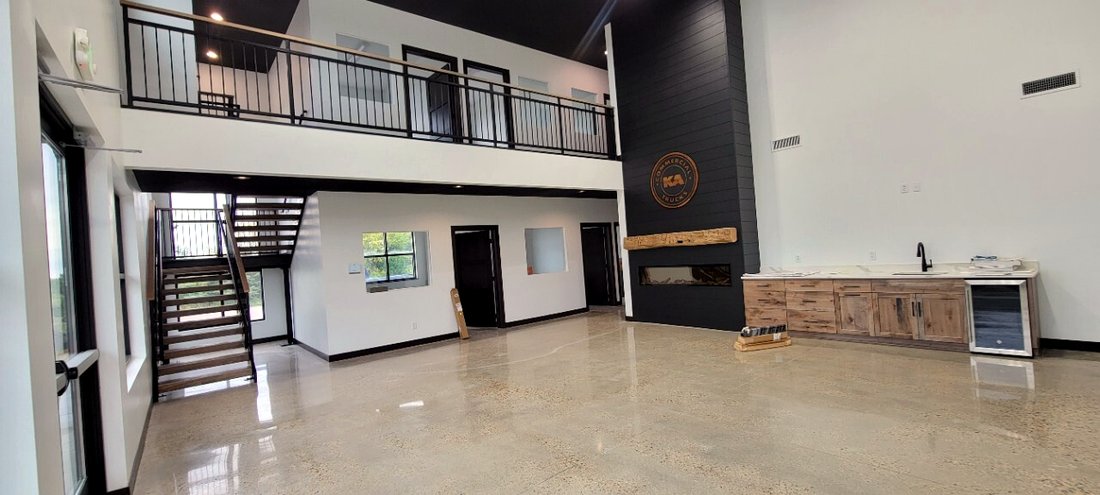 Open commercial interior with loft