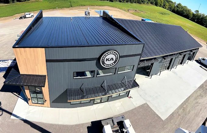 Aerial view of a finished commercial building by Bludorn Builders