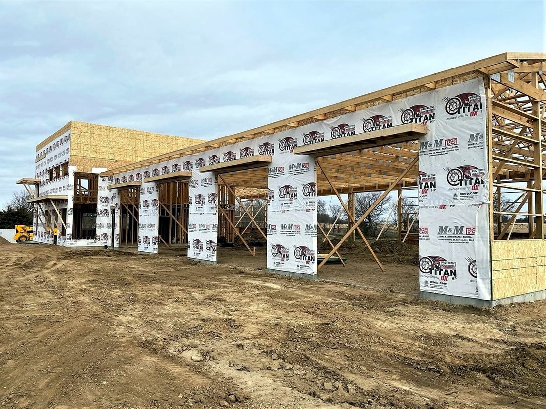 Commercial building framing in progress