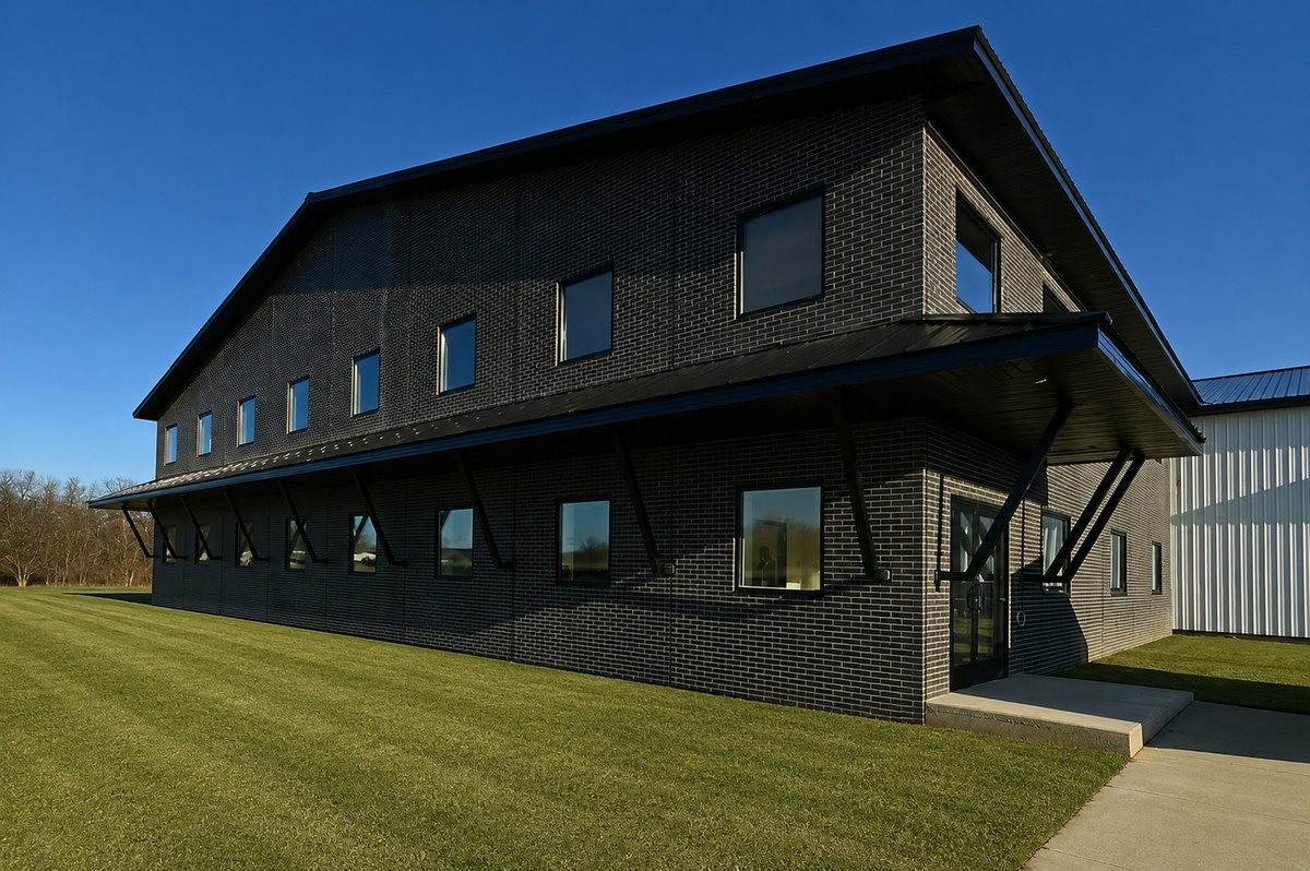 Modern commercial office building with finished landscaping